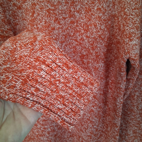 L.L. Bean Womens Coral/White Cotton Ragg Funnelneck Pullover Space Dye Sweater - Picture 6 of 16